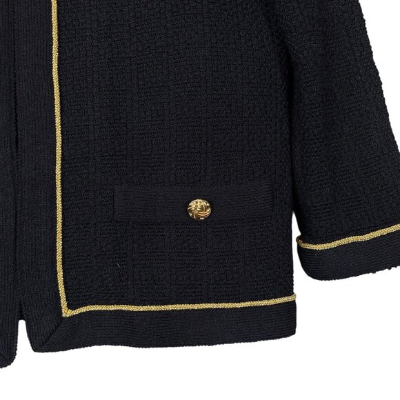 Vtg Castleberry Knit Open Front Cardigan Sweater Jacket Black Gold Trim Size 8 - Picture 4 of 10